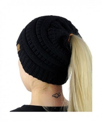 Forthery Women Knit Ponytail Beanie- Warm Beanie Tail Stretch Cable skull Knitted Hat - Black - CM188NWD7XT