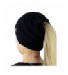 Forthery Women Knit Ponytail Beanie- Warm Beanie Tail Stretch Cable skull Knitted Hat - Black - CM188NWD7XT