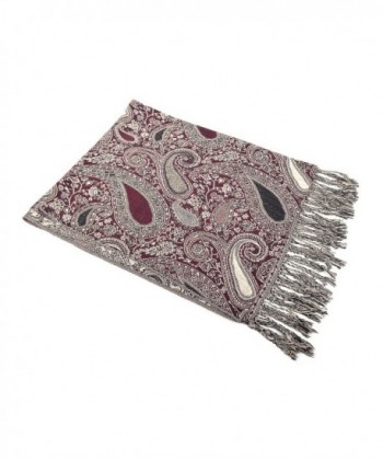 Paisley Floral Pashmina Maroon Silver in Fashion Scarves