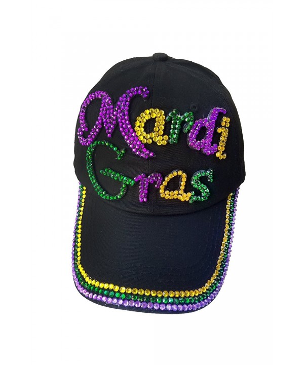 Denim Rhinestone Bling Sports Mom Baseball Cap Hat - Mardi Gras Hat - CP12O6NVW0L