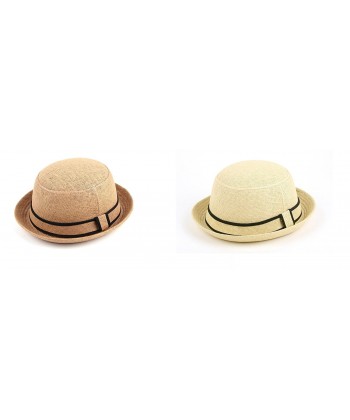 Women's Bowler Straw Fedora Hat Spring Summer 976SF - 2 Pcs Tan & Beige - CM11ZZYY6WL