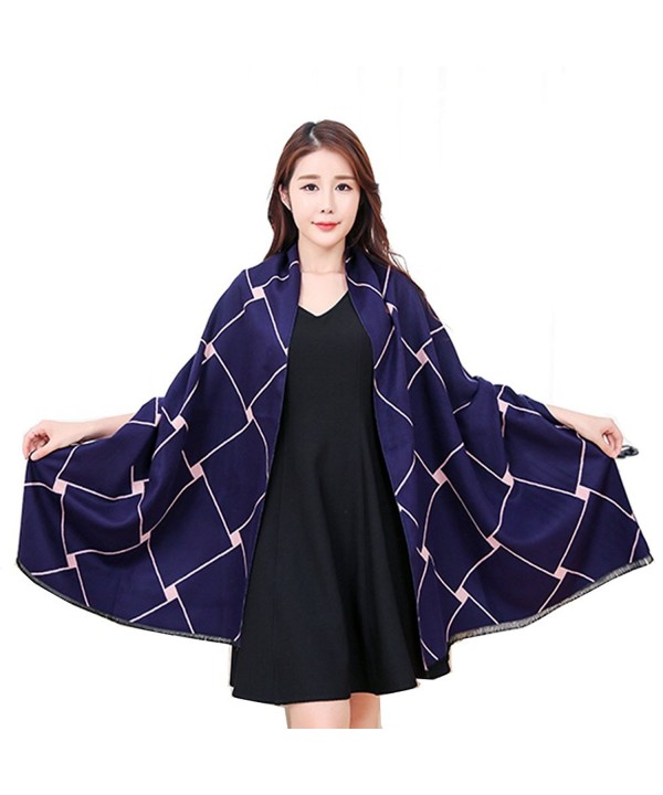 Stylish Oversize Plaid Blanket Big Square Long Scarves Warm Cashmere Shawl Wrap for Women - Blue&pink - CW1873EWEWW