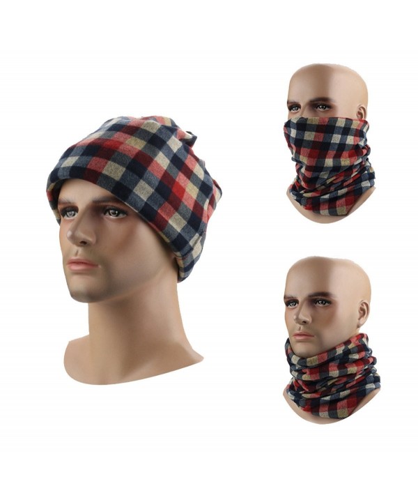 Leories Winter Windproof Cap Fleece Balaclava Hood Face Mask Neck Warmer Ski Hat - Red grid - CQ12NYEX733