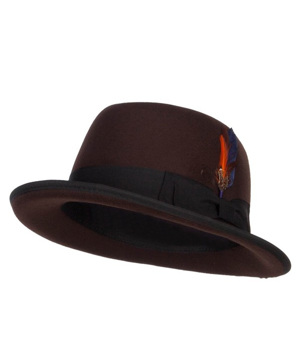 Faux Felt Feather Trim Homburg Hat - Brown - C212MCYC1N7