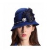 June's Young Women Winter Wool Felt Hats Chapeau Fedora Feather - Blue - CY11RUFGSXN