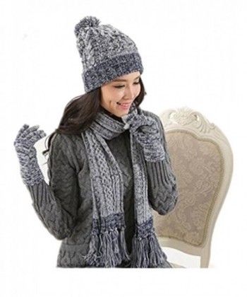 Genius_Baby Womens Winter Knit Set Scarf- Gloves & Beanie (Gray) - CC12O7CM6MV