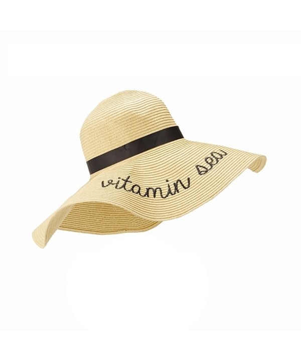 State of Mind Straw Sun Hat with a Statement - Black Embroidered - 16-3/4-in - Vitamin Sea - Black Embroidered - C017Y4SOI0G