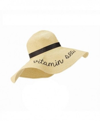 State of Mind Straw Sun Hat with a Statement - Black Embroidered - 16-3/4-in - Vitamin Sea - Black Embroidered - C017Y4SOI0G