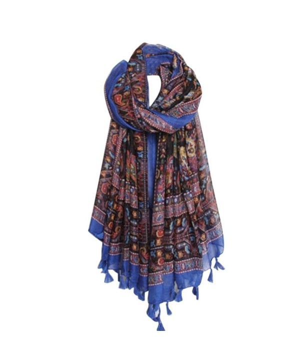 Scarves-Saingace Women Winter Autumn Cotton Boho Wrap Shawl Tassel Scarves - Blue - CJ12L8P84VJ