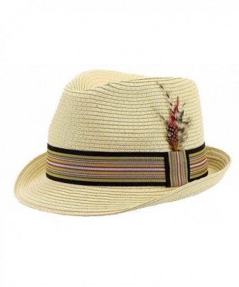 Henschel Gentleman Fine Braided Fedora with Grosgrain Striped Band - Bone - CW11589WUX5