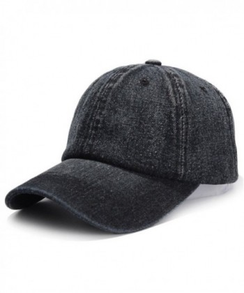 HH HOFNEN Unisex Cotton Denim Baseball Cap Adjustbale Plain Sports Dad Hats - Black - CM185RO2U5C