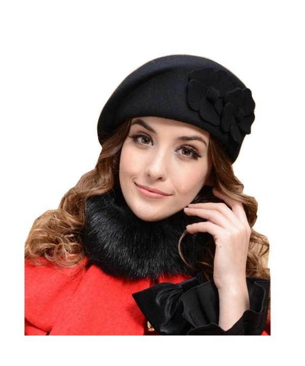 Santwo Women's Winter Beret Warm Wool Cap Hat Elegant British Style Solid Color - Black - C112N2F8D4A