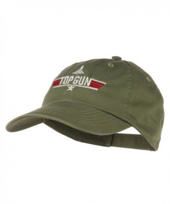 US Navy Top Gun Fighter Embroidered Washed Cap - Olive - C711Q3T5ZNL