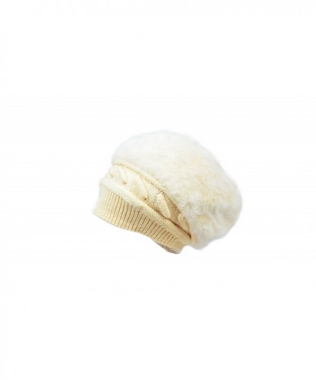 MATCH MUCH Beanie Hat Knitted Hat Beret Hat with Rabbit Fur - Beige - CX12N1YPWGU