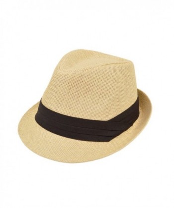 TrendsBlue Unisex Classic Fedora Straw Hat with Black Cotton Band - Diff Colors Avail - Natural - C411LGBBYS1