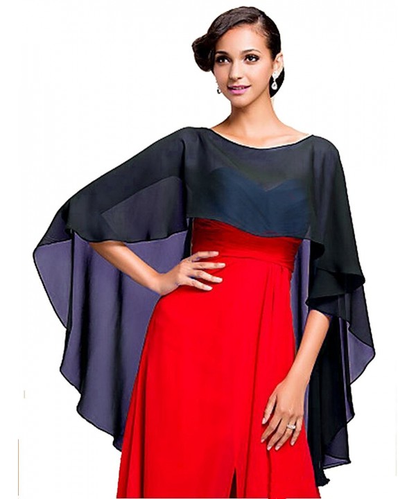 Wedding Capes Womens Soft Chiffon Shrug Bridal Long Shawl and Wraps - Navy - CS186A75GOA