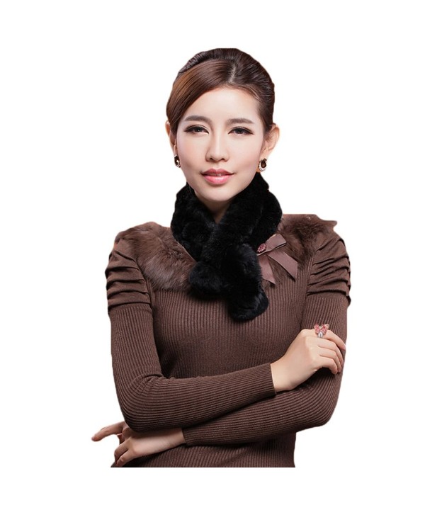 Mingxin real rabbit fur scarf concise slim style shawl warm collar shawl stole - Black - CS127LUCNKX