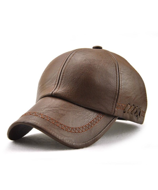 King Star Men's PU Leather Adjustable Winter Warm Baseball Cap Dad Hat - Light Brown - CG187E62NYR