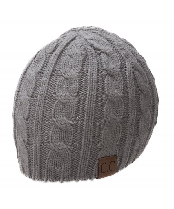 Thick Knitted Cuffless Beanie - Natural Gray - C611QA0UY4H