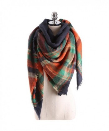 Surblue Women's Oversized Large Tartan Plaid Blanket Scarf Wrap Shawl with Hair Tie- Color Blocking - Orange - C112NSJJW18