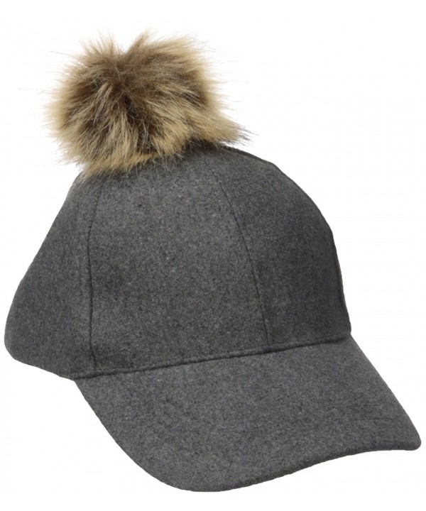 Rampage Women's Winter Hat With Faux Fur Pom - Charcoal - CQ12JRPGX6P
