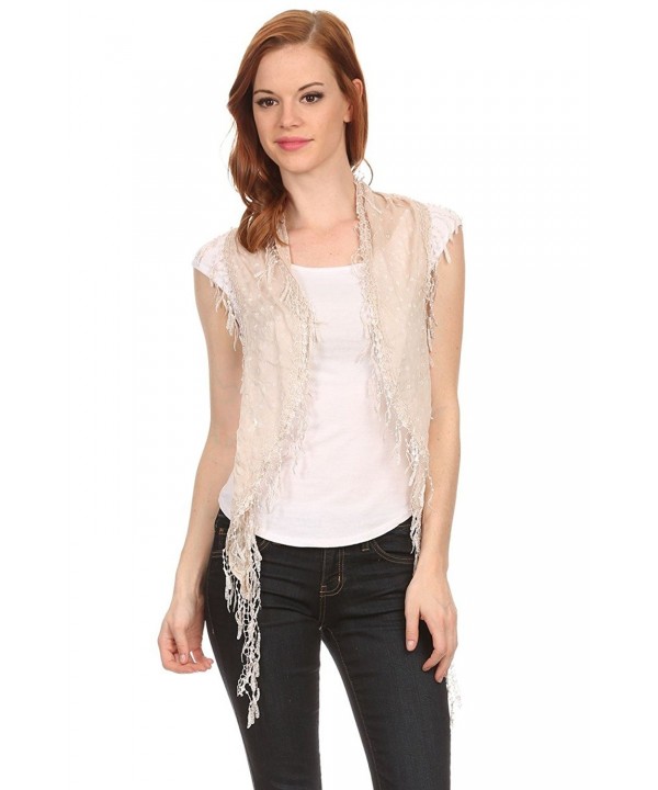 AN Lace Scarf Womens Vintage Flower Dressy Shawl Lightweight Stole Tassel Fringe - Beige Slim Triangle - CF12D7B69PP