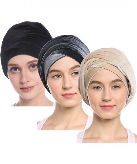 Ababalaya Women's Gold Velvet Luxury Magic Turban Muslim Headscarf 67&times10 Inch - Black+gray+beige - CA184A893RK