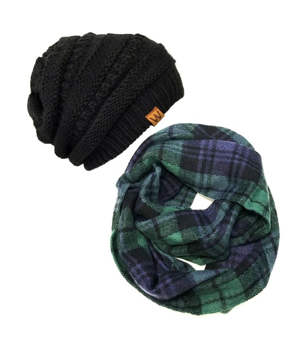 Bowbear Tartan Winter Infinity Scarf with Beanie - Blue/Green + Black - CI186435G34