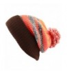 THE HAT DEPOT Winter Striped Cuffed Pom Pom Knit Soft Thick Beanie Skully Hat - Brown-orange - CW12N81WY9M