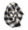 Funky Junque's Plaid Woven Checker Print Frayed Edge Winter Infinity Loop Scarf - Navy - CK12MA146RS