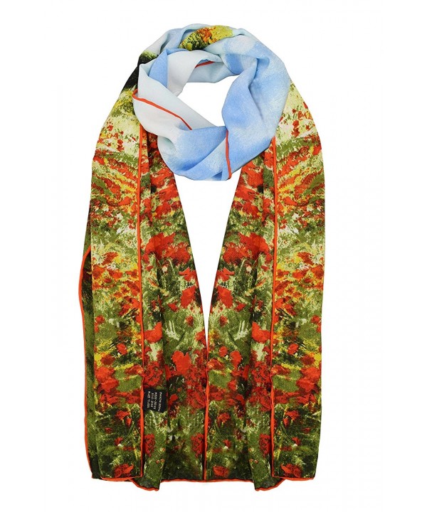 Elegna 100% Luxurious Silk Scarf Claude Monet Famous Painted Scarves - Poppy Field in Argenteuil - C317YC837OX