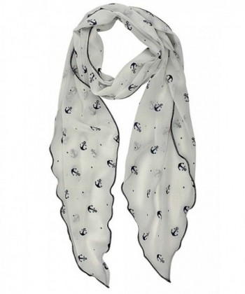 White Lightweight Anchor Print Skinny in Fashion Scarves