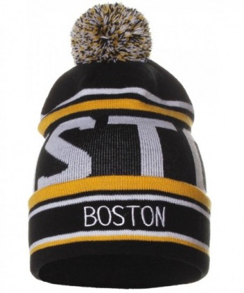 American Cities Unisex USA Cities Fashion Large Letters Pom Pom Knit Hat Cap Beanie - Boston Black Yellow - CE12N6K42YL