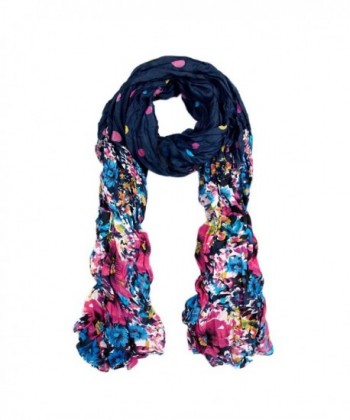 Premium Polka Dot Flower Print Scarf - Different Colors Available - Navy - CD11FQD4BXF