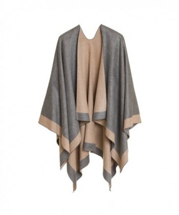 Cardigan Poncho Cape: Women Elegant Cardigan Shawl Wrap Sweater Coat for Winter - Light Gray Beige - CV18775ZYAO