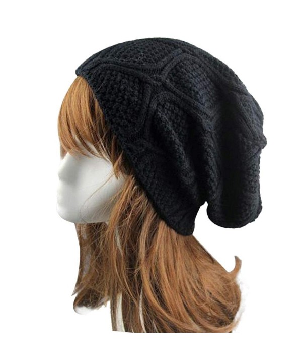 Tuscom Unisex Slouchy Oversize Knitting Beanie Cap Warm Winter Ski Hat - Black - CG12N6EVYXE