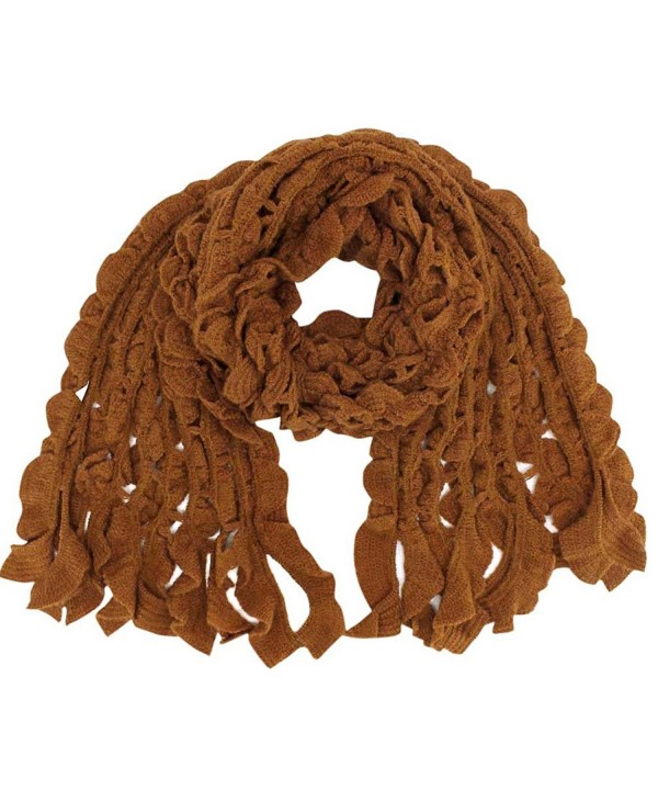 Womens Scalloped Knit Winter Scarf - Light Brown - C1110FSE91Z