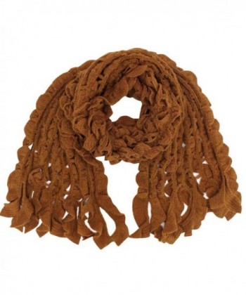 Womens Scalloped Knit Winter Scarf - Light Brown - C1110FSE91Z