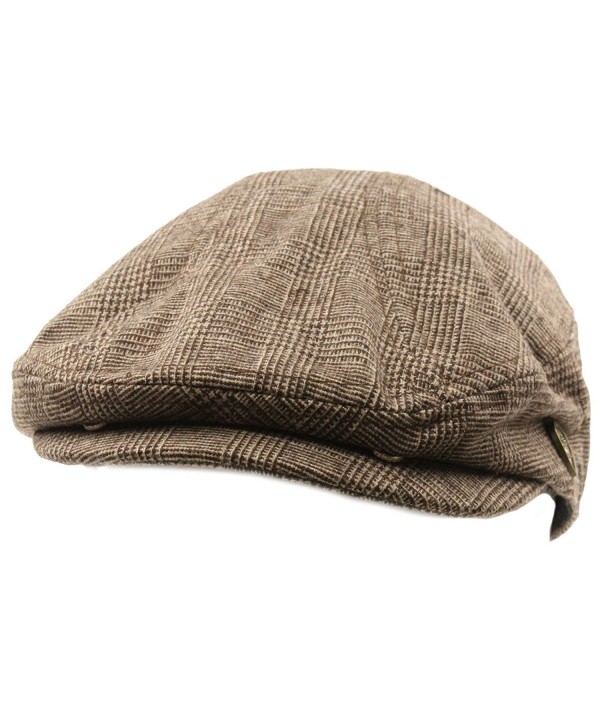 Men's Front Snap Wool Plaid Flat Golf Ivy Driving Cab Cap Hat - Brown - CJ11HZHISK7