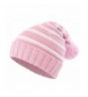 Connectyle Teen Girls Womens Stripe Knit Skull Beanie Cap Fleece Lined Winter Hat - Pink - C4186DRKKSG