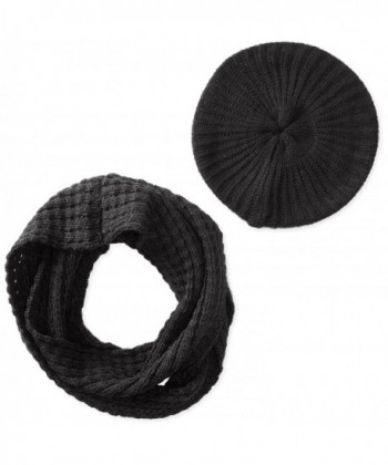 San Diego Hat Company Women's Waffle Knit Scarf and Beret Set - Black - CZ11KYO2G3D