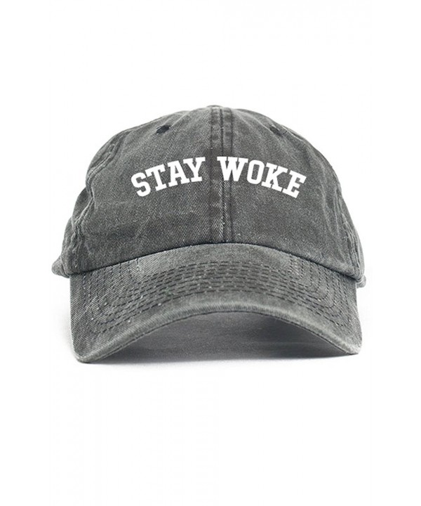 Stay Woke Custom Unstructured Dad Hat-Black Denim - CD12O7W0V56