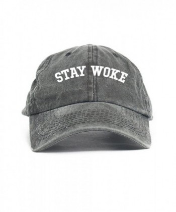 Stay Woke Custom Unstructured Dad Hat-Black Denim - CD12O7W0V56