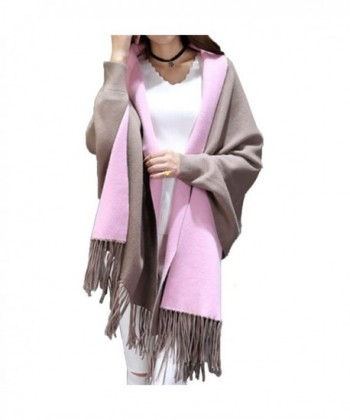 BeneAlways Women Reversible Cape Cloak Pashmina Poncho Scarf Shawl Wrap - Khaki + Pink - CY187AO3XQO