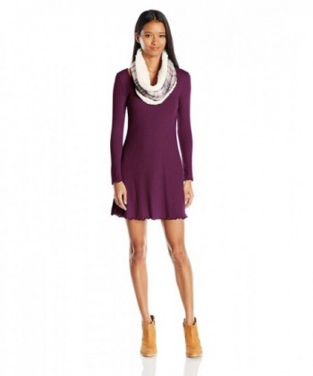 WallFlower Women's Juniors Thermal Long Sleeve Dress With Sherpa Infinity Scarf - Winter Plum - CB12N3WNX2S