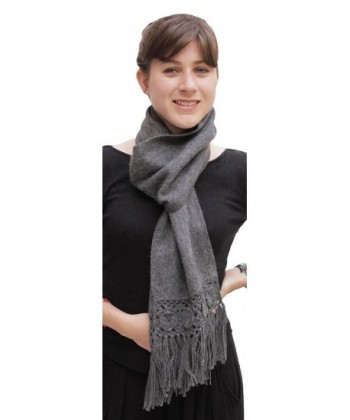 Alpaca Wool Fringed Scarf from Peru- Gray - CF113A7ZCR7