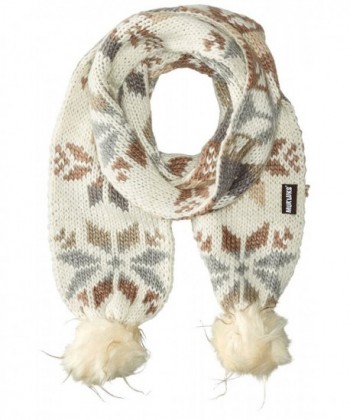 Muk Luks Women's Snowflake Pom Scarf - Ivory - C0125UF9F75