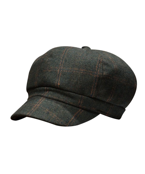 Luxspire Women's Retro Plaid Octagonal Cap Winter Beret Newsboy Hat - Dark Green - CH188NYIXC3