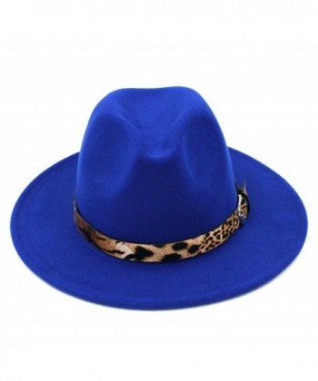 Elee Women's Wool Blend Panama Hats Wide Brim Fedora Trilby Caps Leopard Leather Band - Royal Blue - CR1867CLSIL