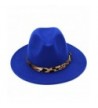 Elee Women's Wool Blend Panama Hats Wide Brim Fedora Trilby Caps Leopard Leather Band - Royal Blue - CR1867CLSIL